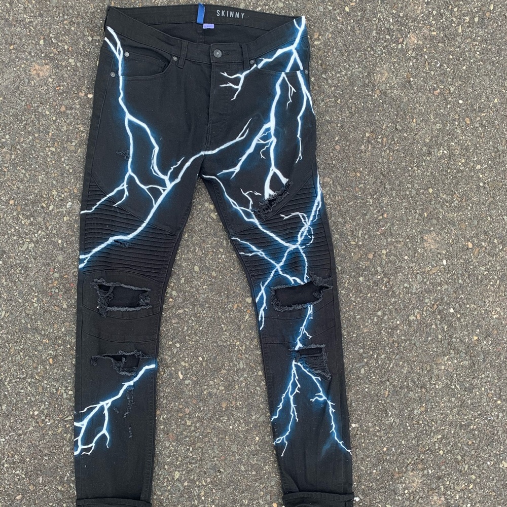 Custom Painted “Electric Storm” Denim Jeans